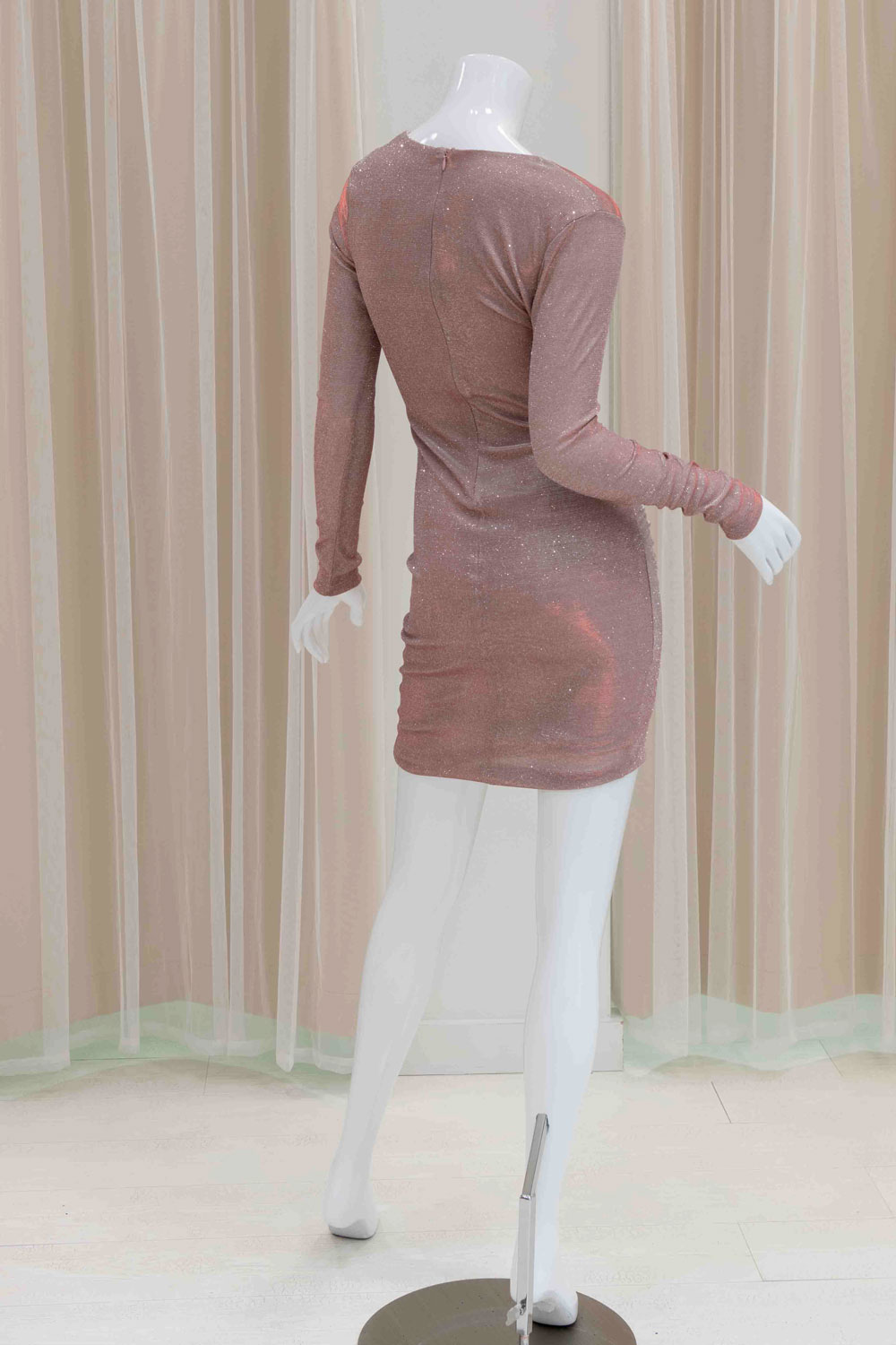 Pink Glitter Long Sleeve Cocktail Dress