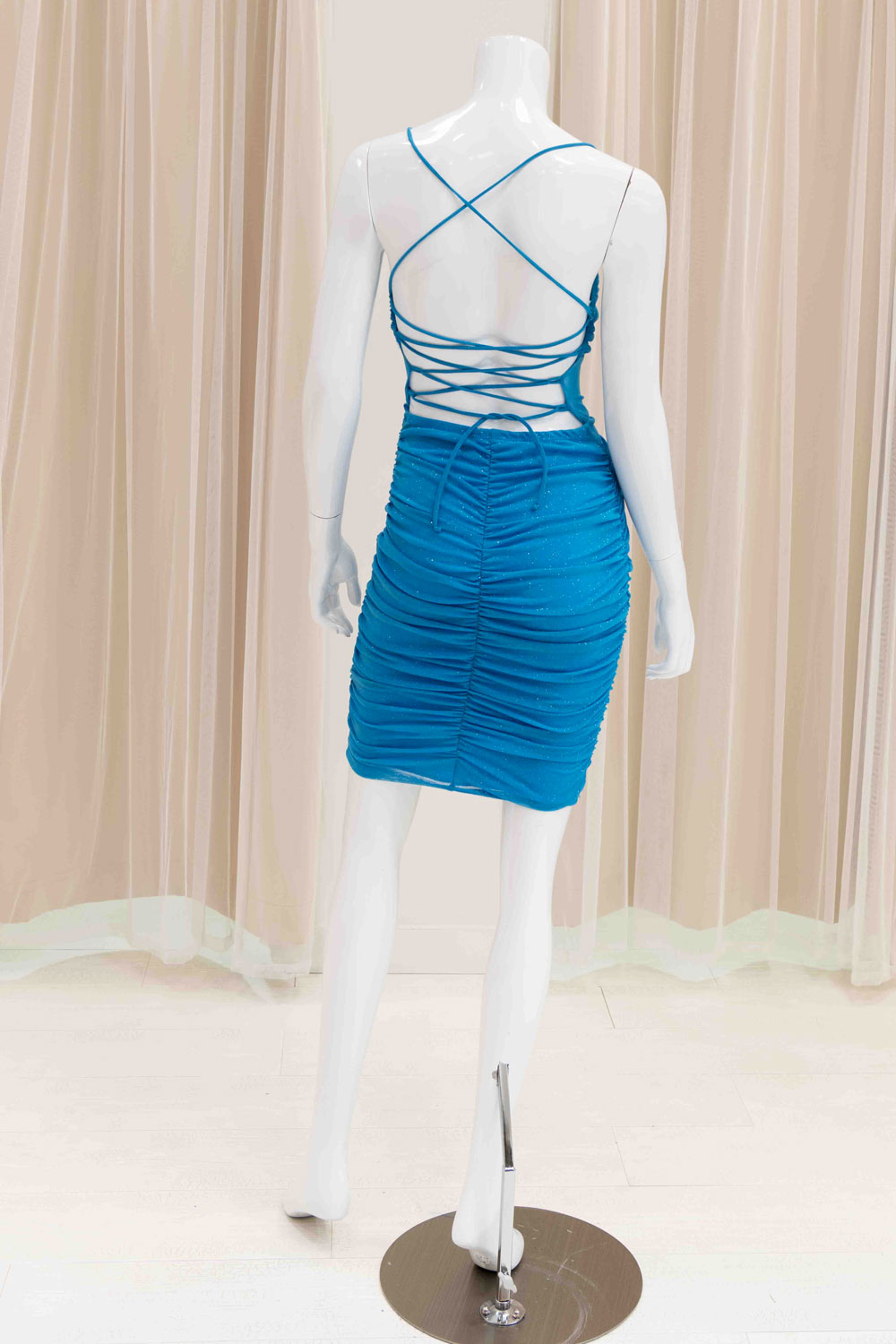 Tie Back Mini Dress in Aqua Blue