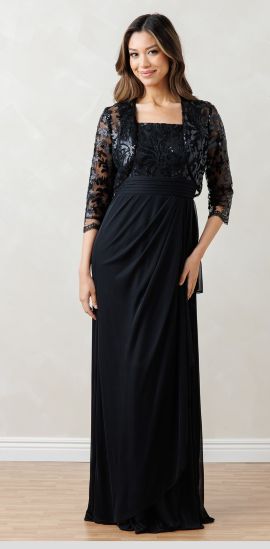 Sonnet Ruched Evening Gown with Bolero in Black