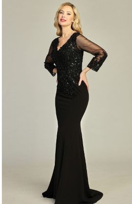 Maren Sequin Applique Bodice Evening Dress in Black