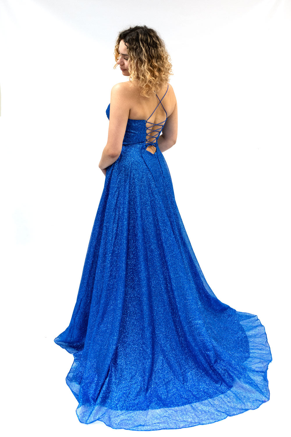 Glitter Corset Prom Dress in Royal Blue