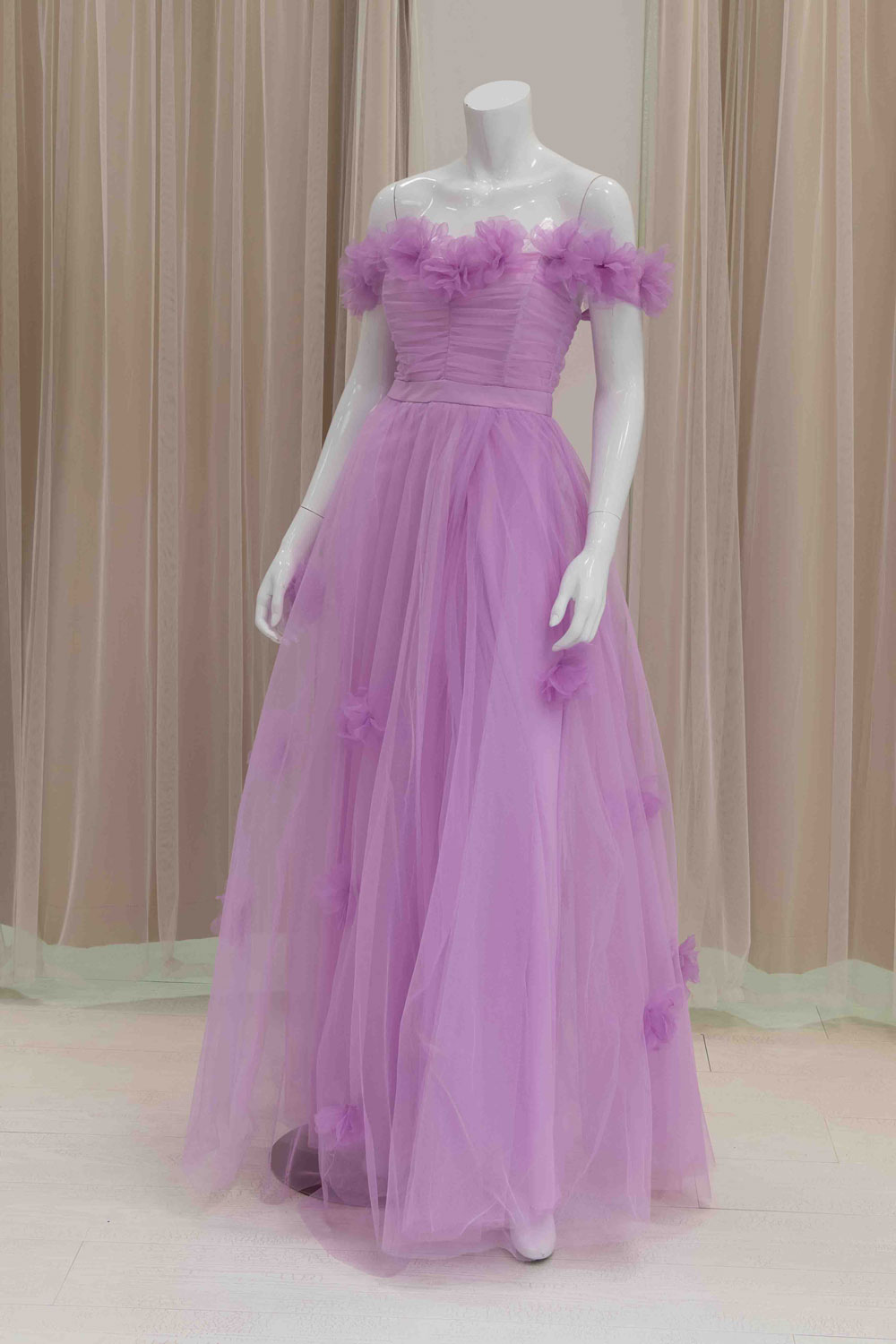 Lilac Off Shoulder Tulle Ball Gown