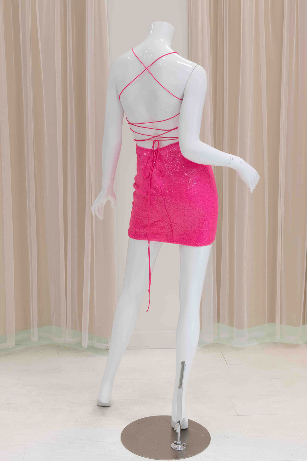 Tie Back Sexy Mini Dress in Hot Pink