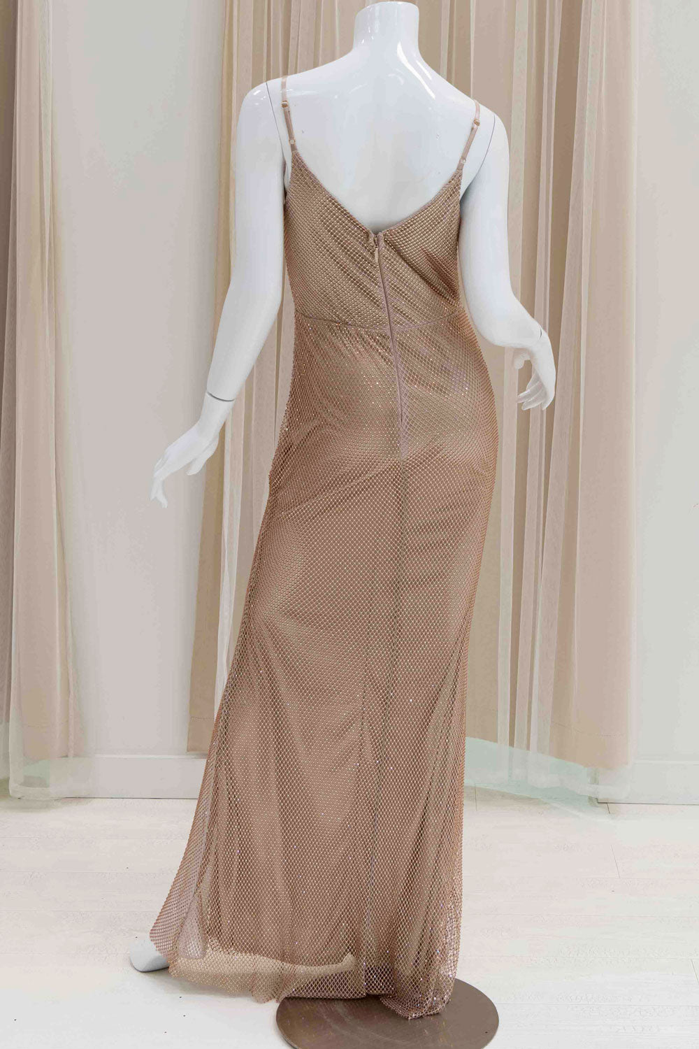 Rhinestone Mesh Formal Dress in Nude