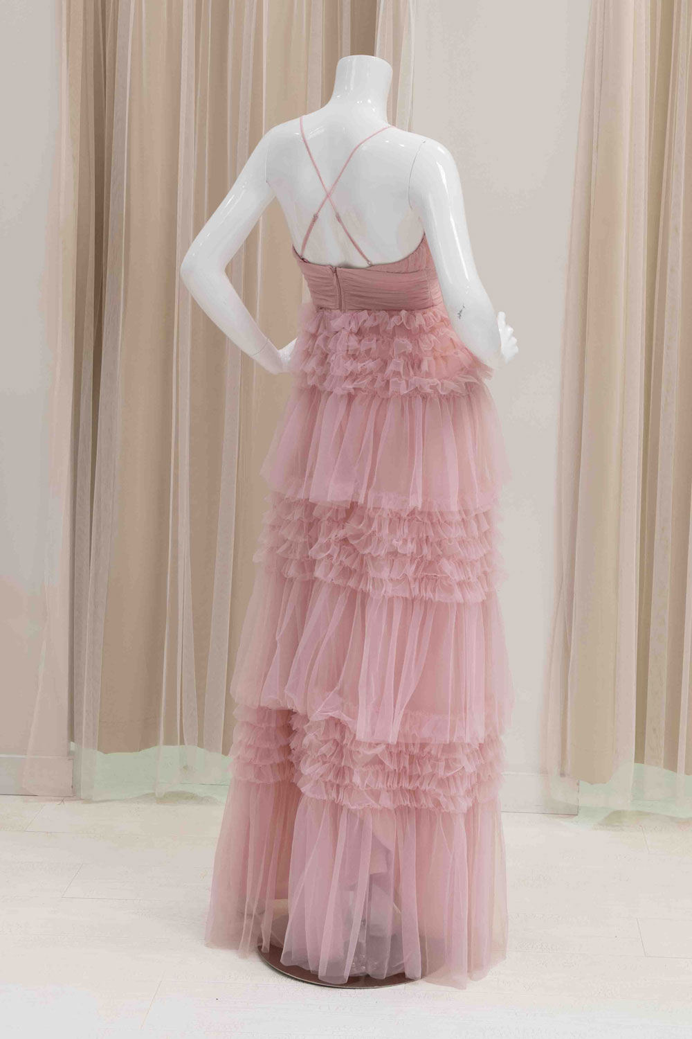 Ruffle Skirt Evening Gown in Pink