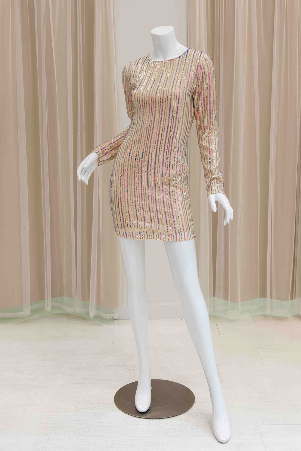 Long Sleeve Sequin Cocktail Dress