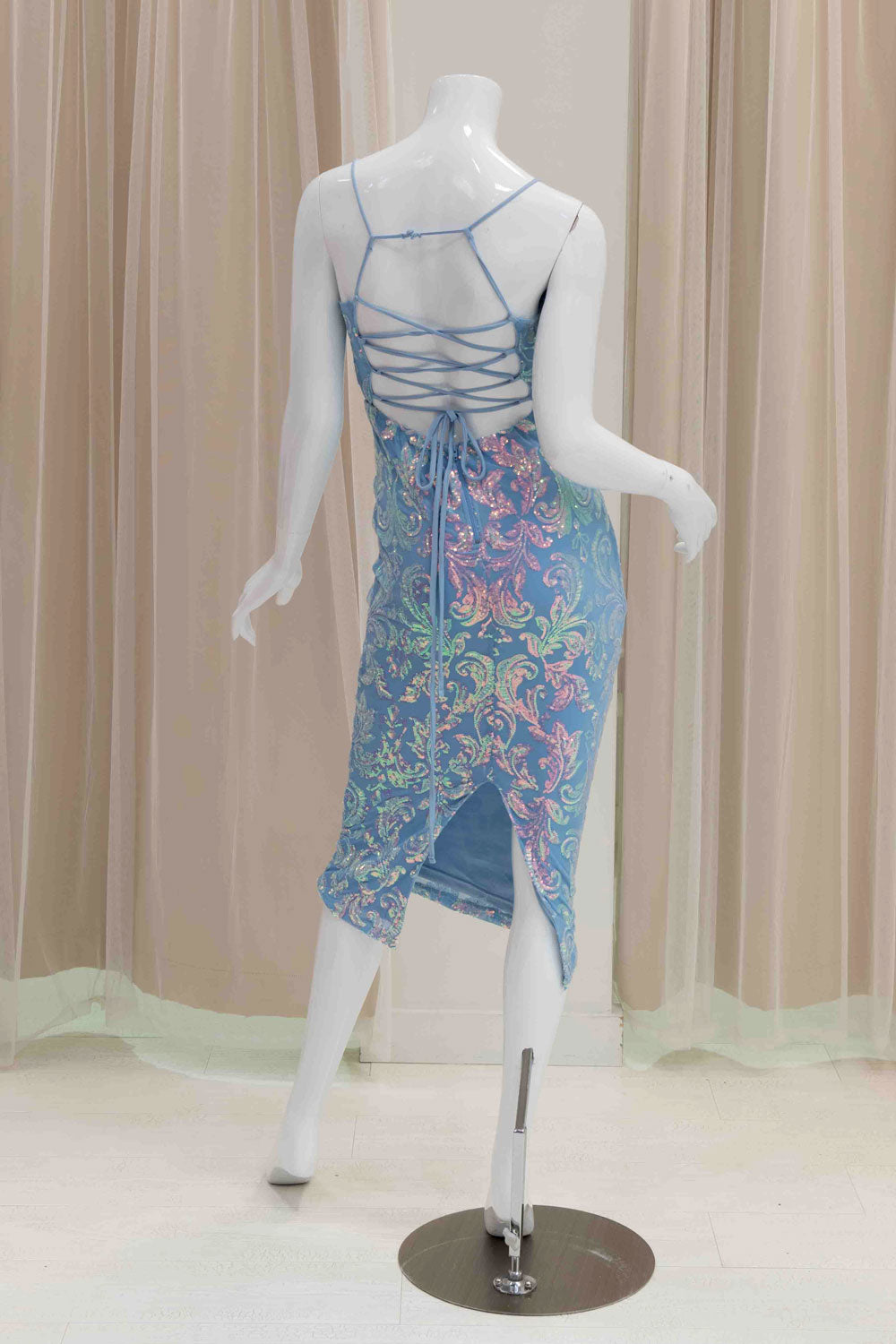 Sequin Midi Party Dress in Light Blue
