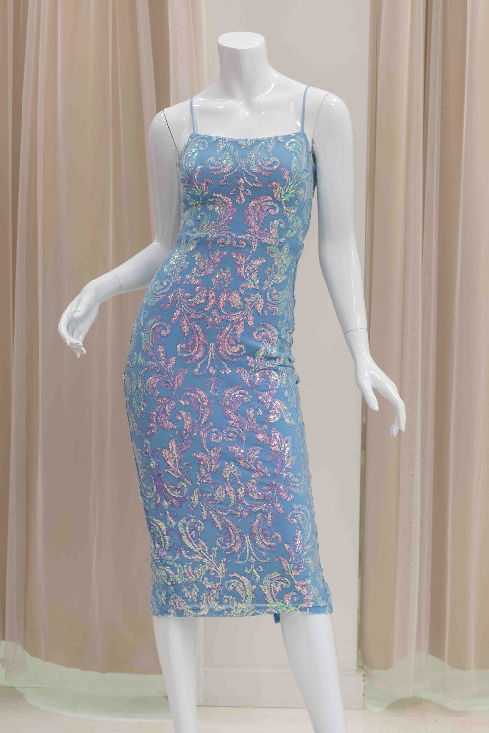 Light Blue Sequin Midi Dress