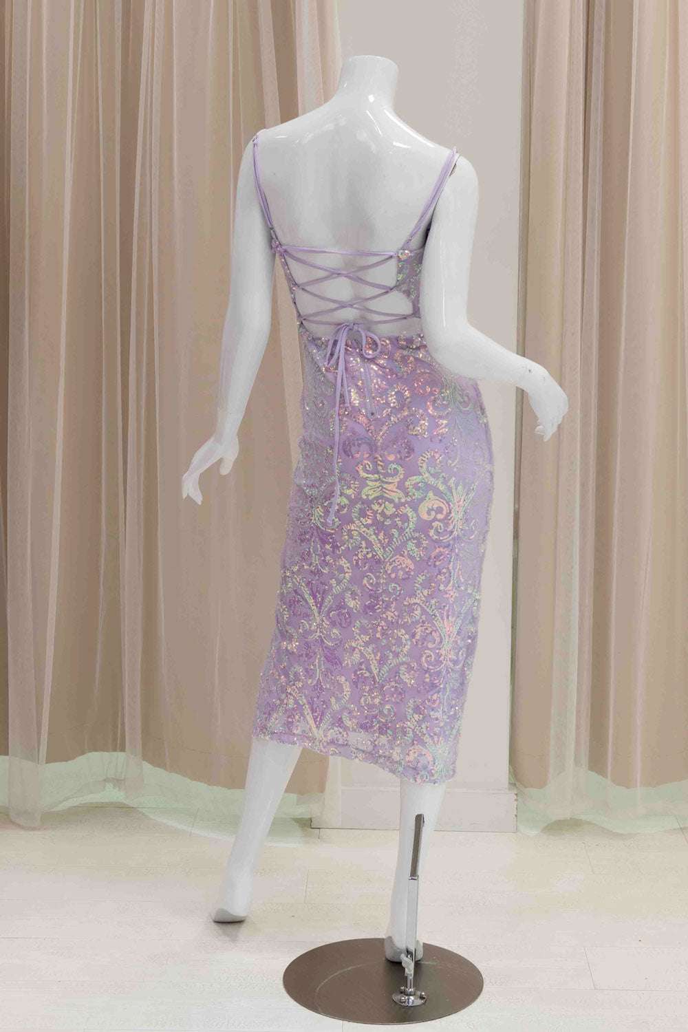 Tie Back Sequin Midi Dress in Lavender