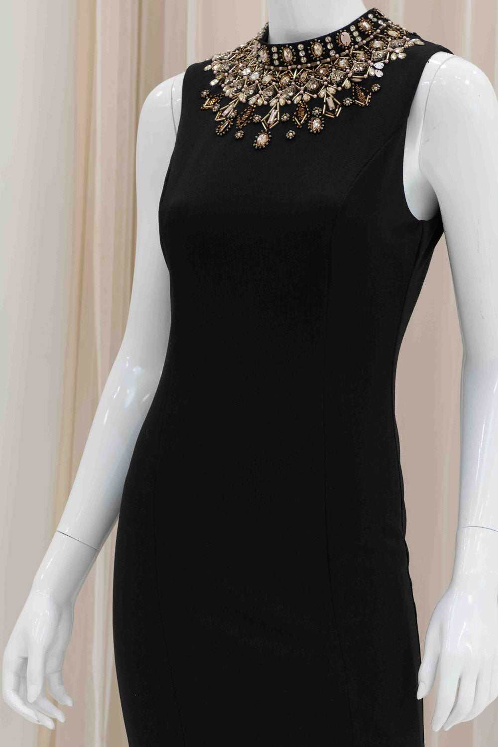 Gold Beaded Collar Crepe Evening Gown