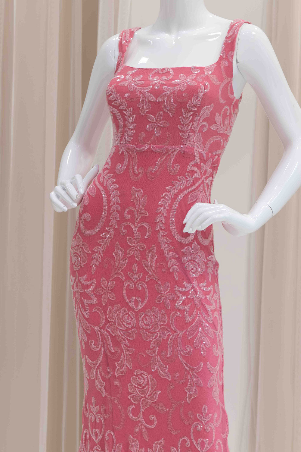 Stretch Sequin Evening Gown in Pink