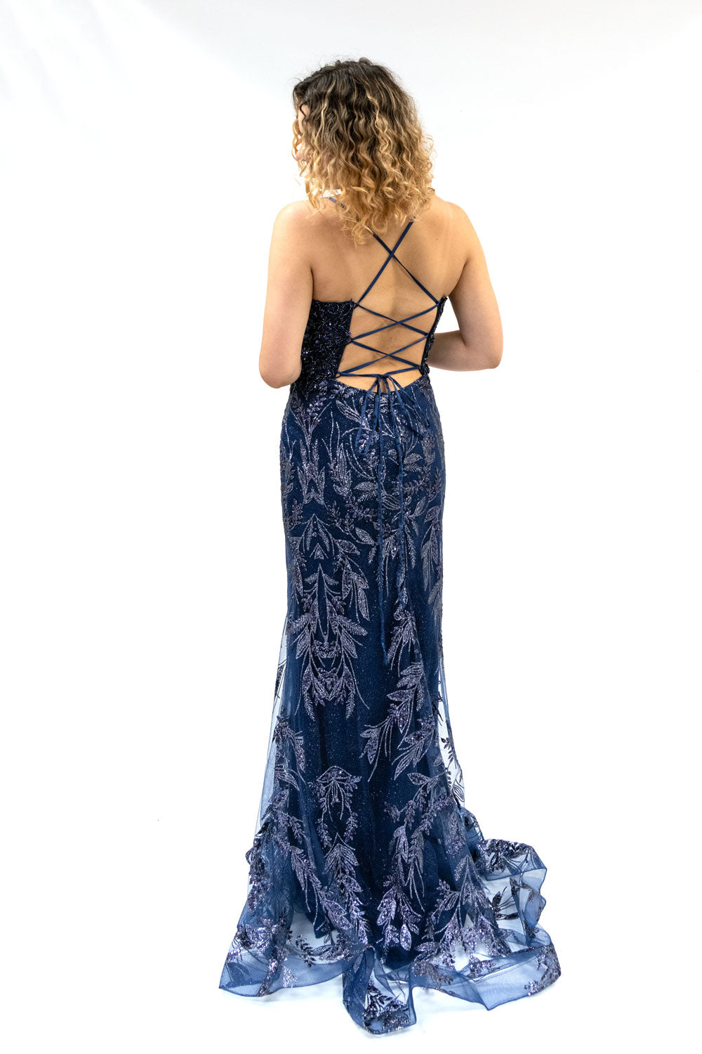 Beaded Bodice Tie back Mermaid Prom Dress