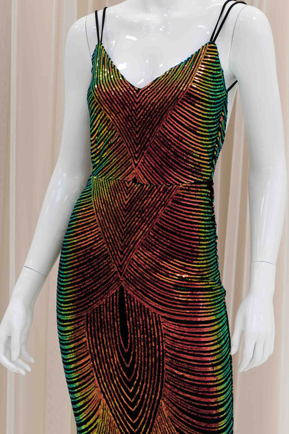 Simple Sequin Evening Gown in Iridescent Black