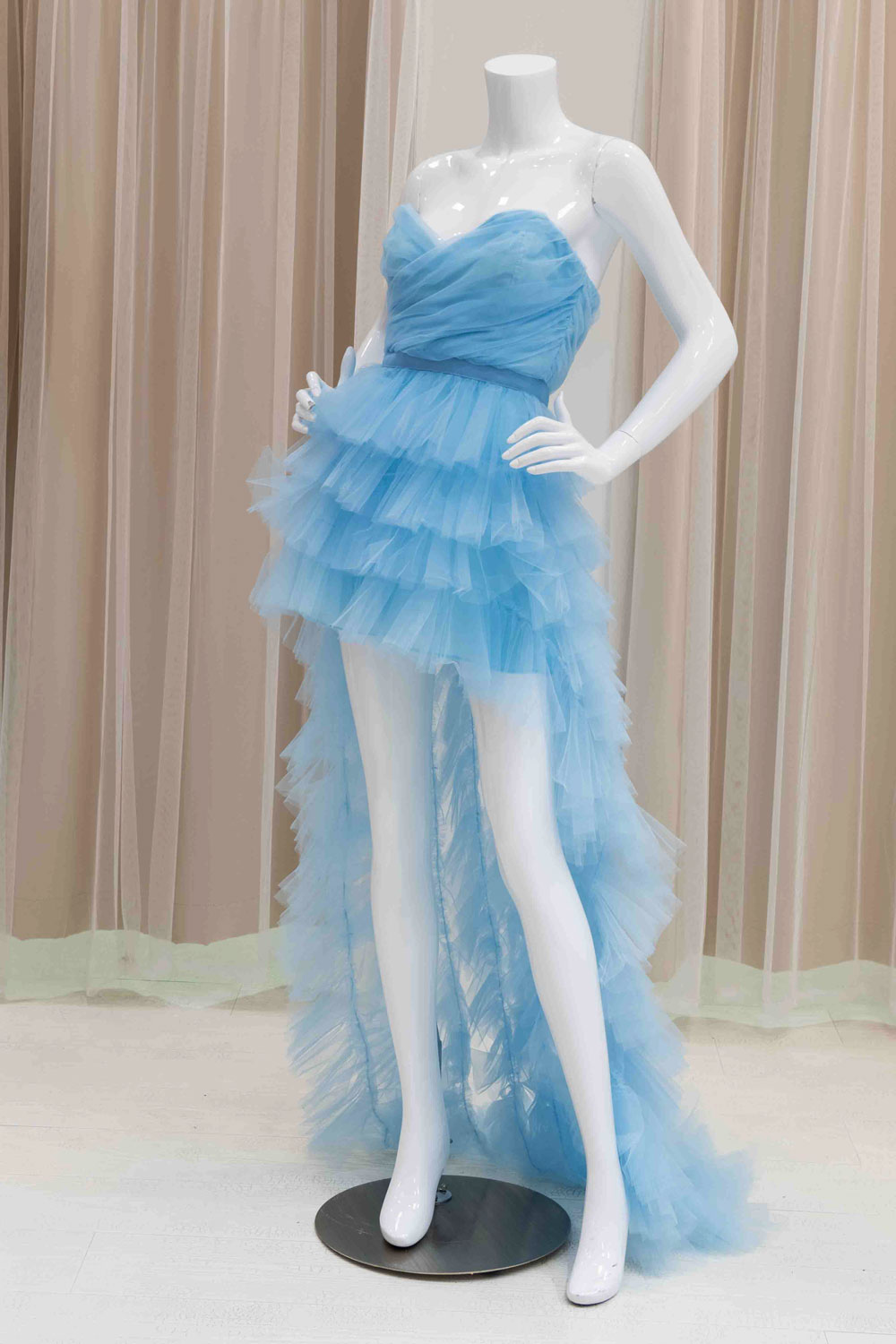 Strapless Tulle Mini Dress with Train
