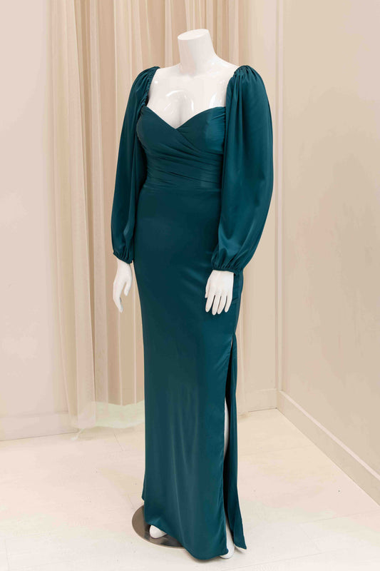 Alaia Long Sleeve Evening Gown in Teal