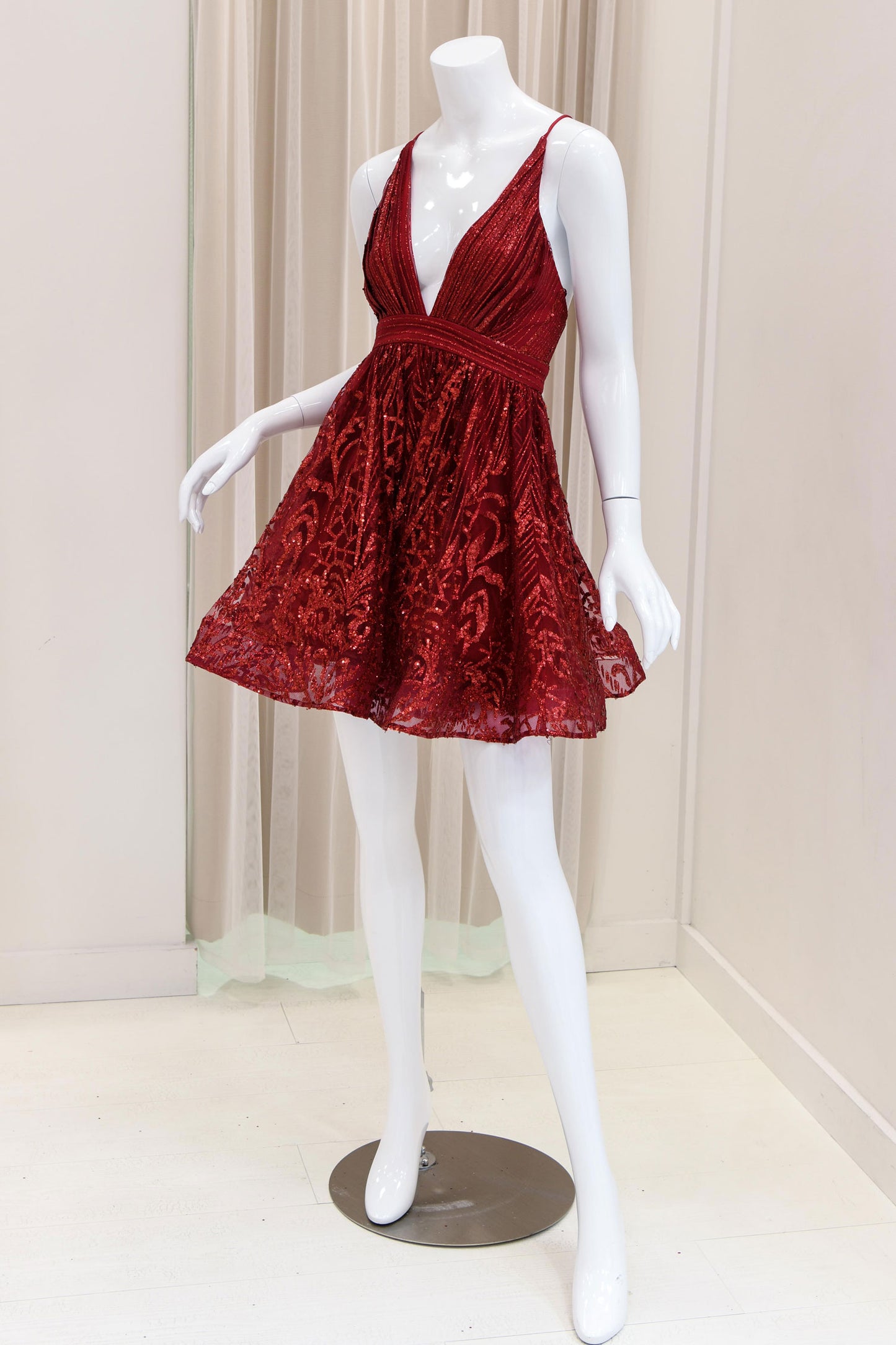 Aliah Marie Glitter Fit and Flare Dress in Burgundy
