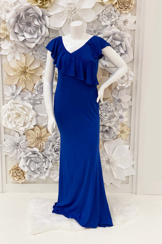 Zenaida Ruffle Evening Dress in Royal Blue