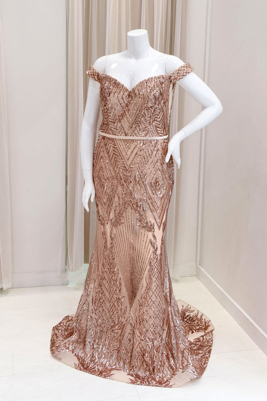 Calissa Sequin Evening Gown in Rose Gold