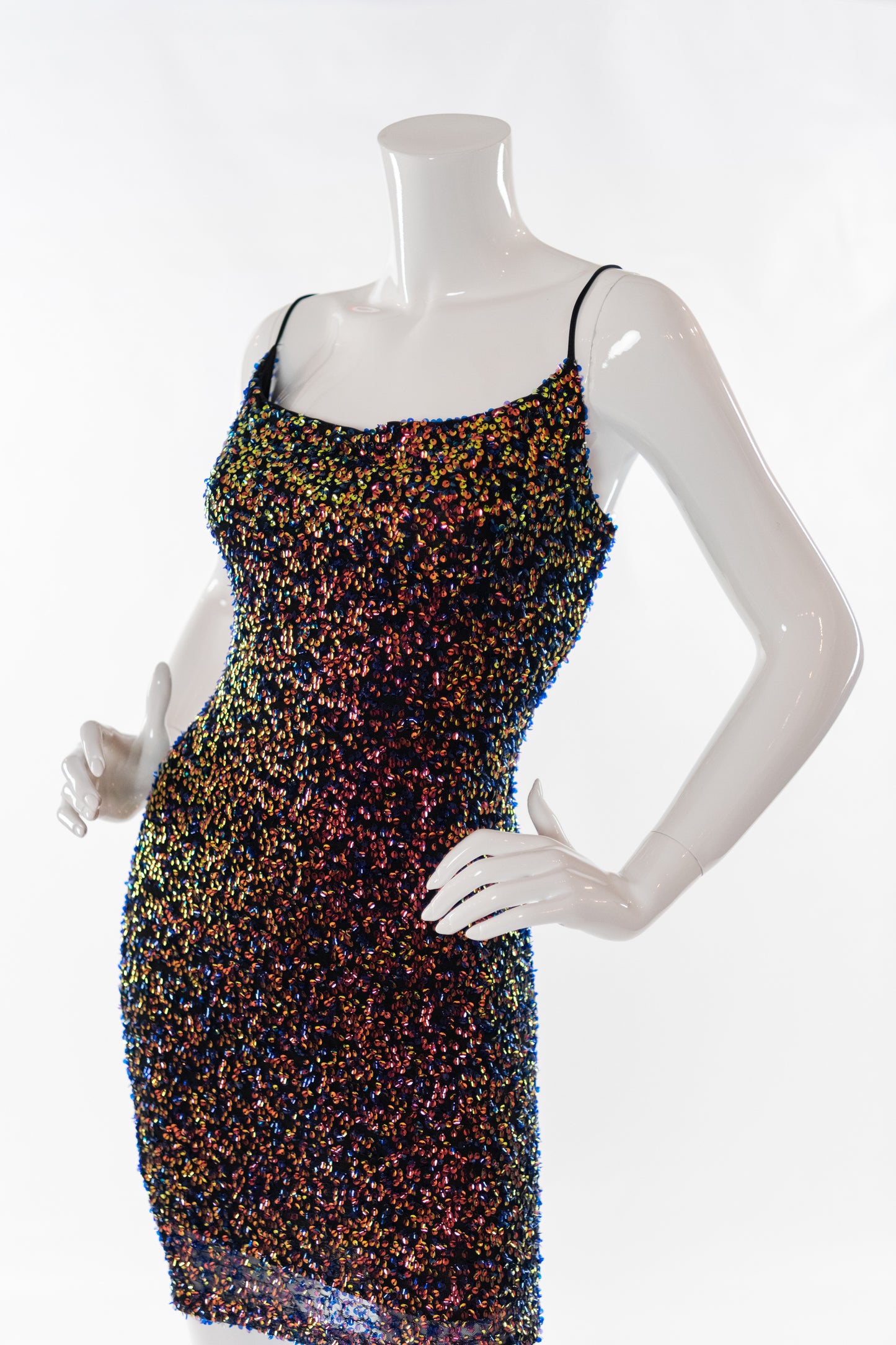 Cibrina Sequin Tie Back Mini Dress in Iridescent Black