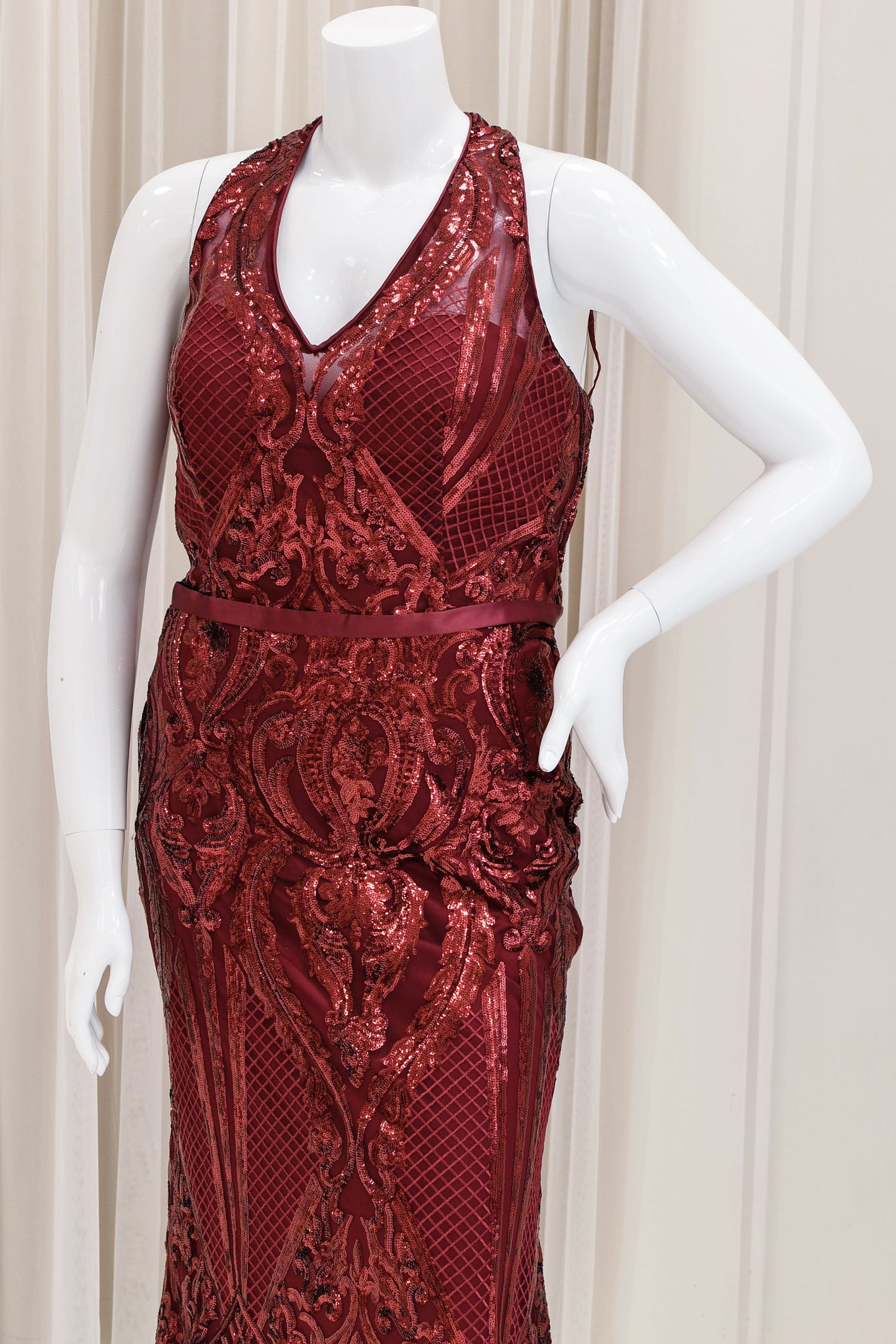 Dalenna Sequin Evening Gown in Burgundy