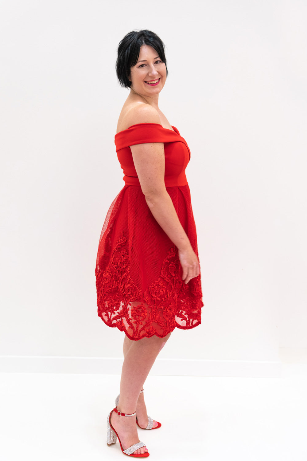 Josephina Off Shoulder Dress in Red