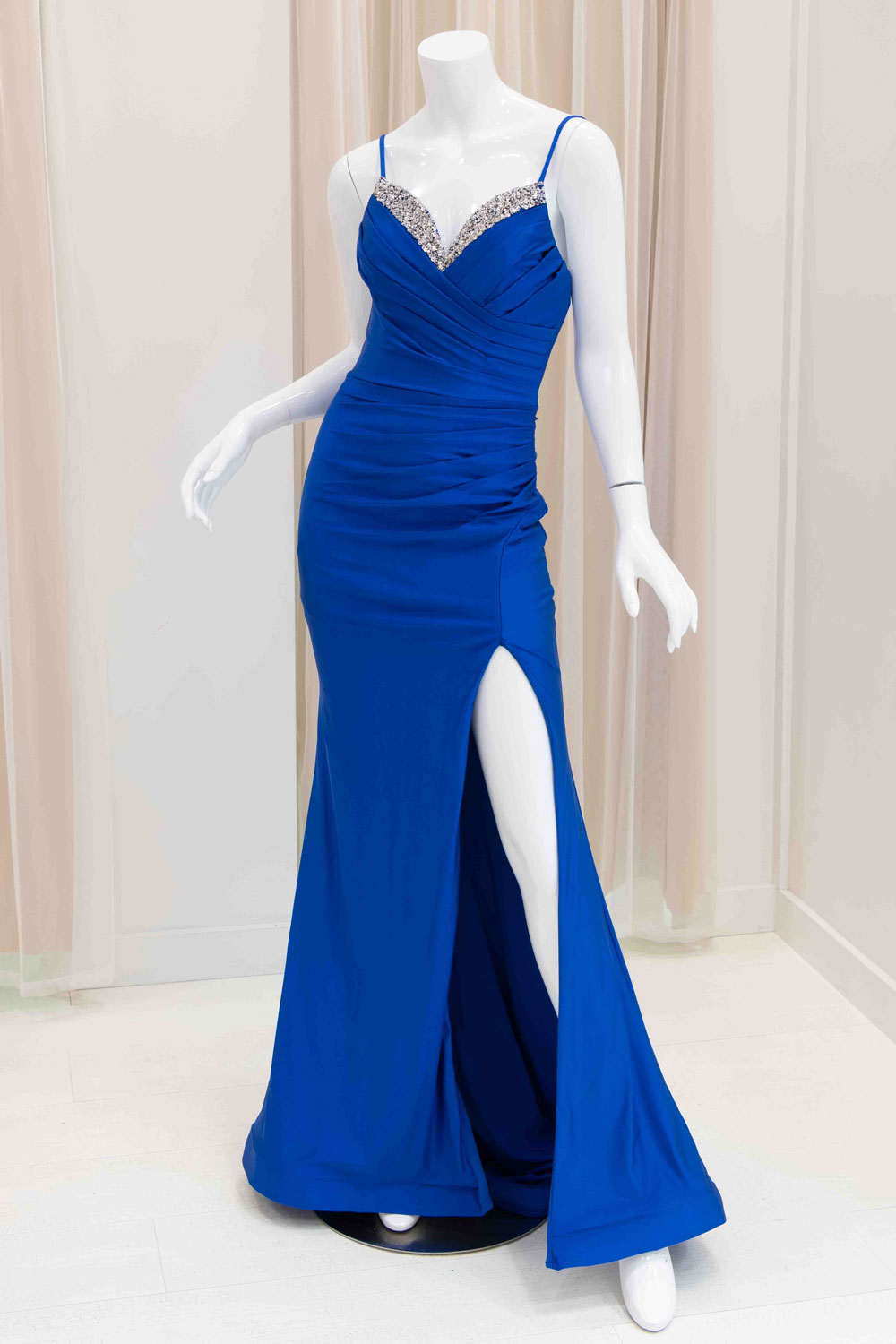 Garcelle Satin Evening Dress in Royal Blue