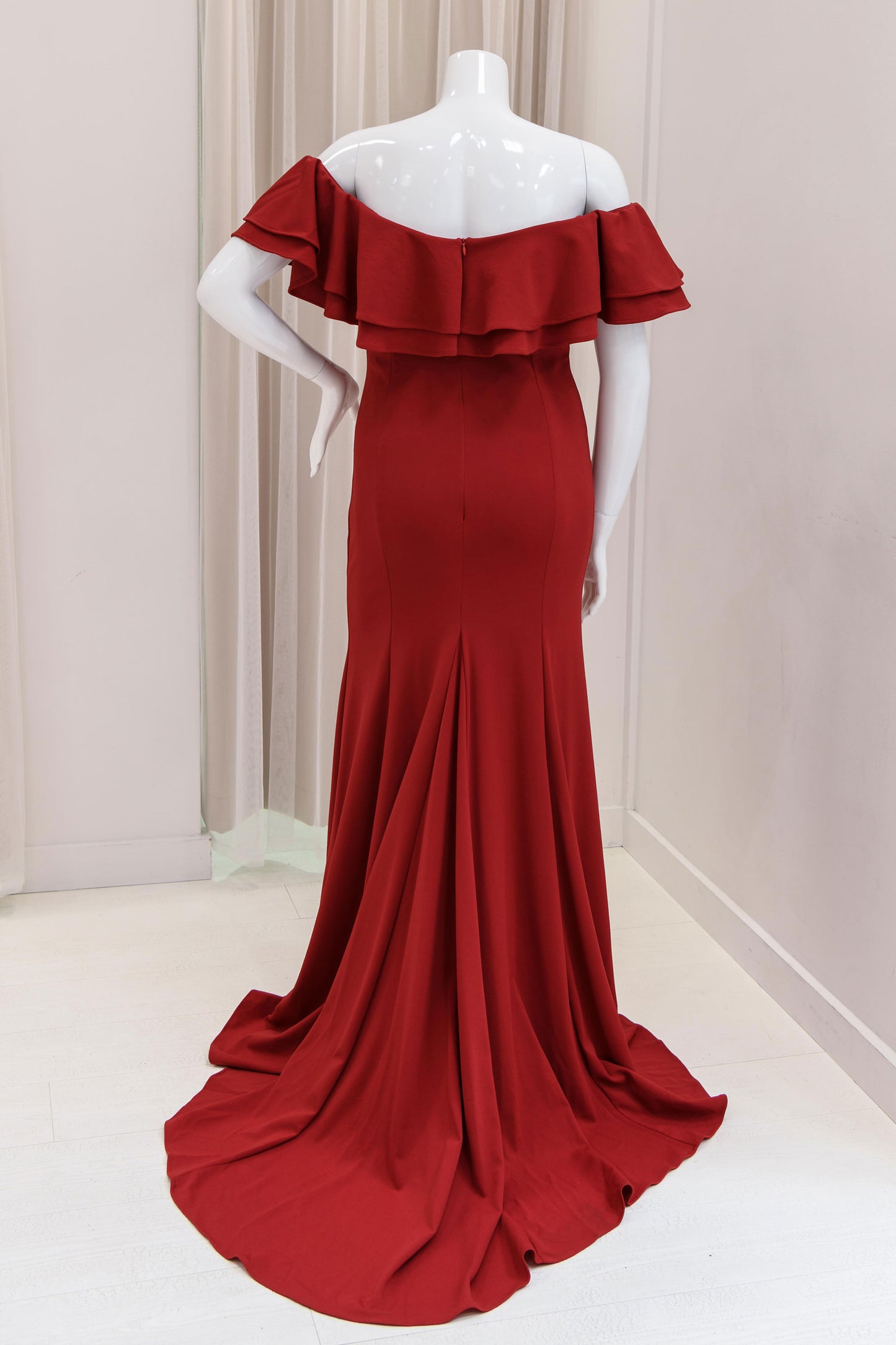 Jaqueline Double Ruffle Evening Dress in Red