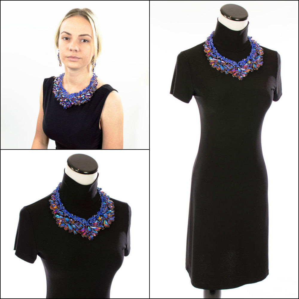 Iridescent Blue Statement Necklace Set