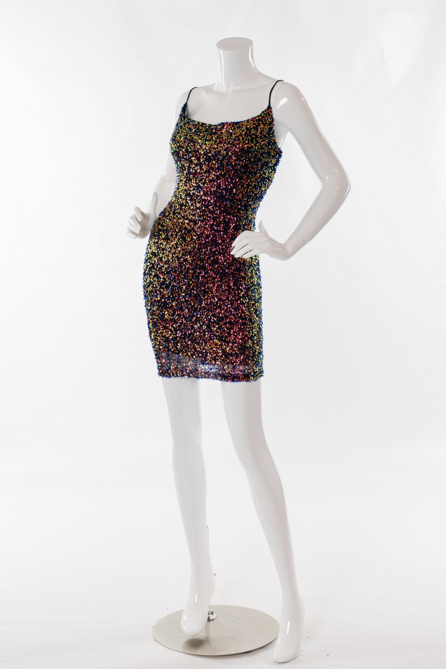 Cibrina Sequin Tie Back Mini Dress in Iridescent Black