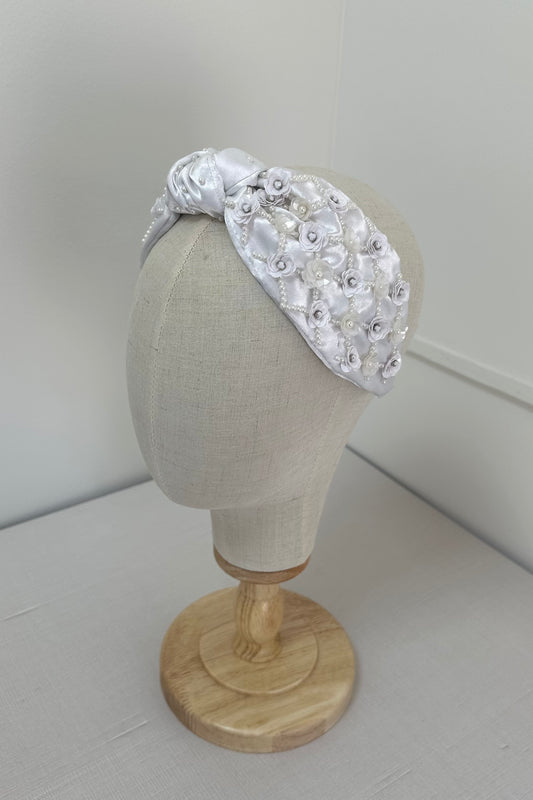 White Headband with Sequin Flowres