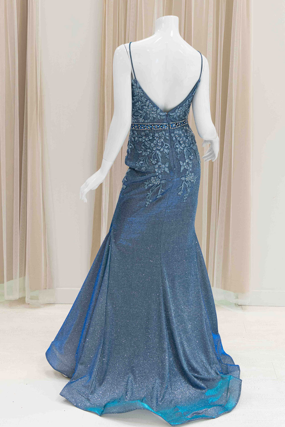 Glitter Evening Gown in Slate Blue