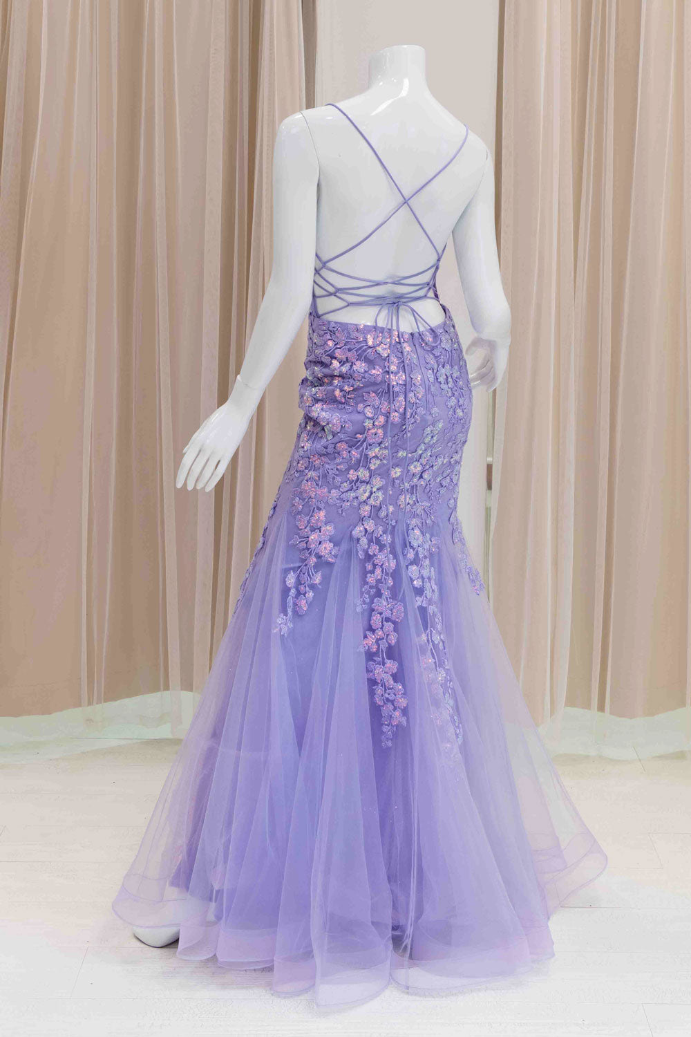 Lavender Applique Mermaid Prom Dress