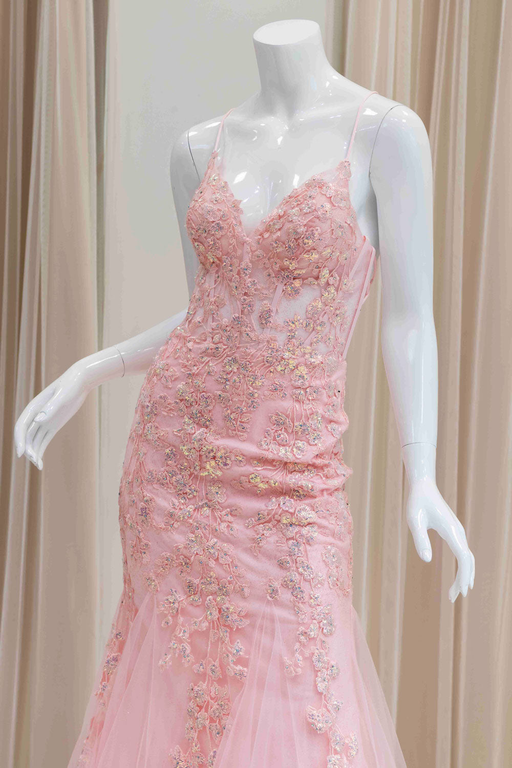 Blush Pink Mermaid Tie back Prom Dress
