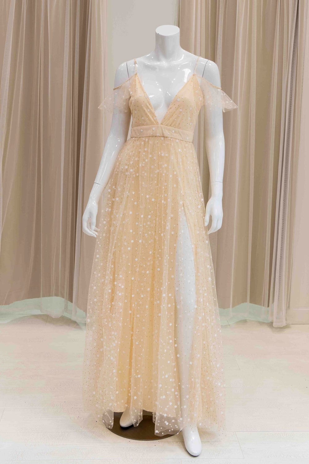 Mesh Off Shoulder Sun Dress with Slit