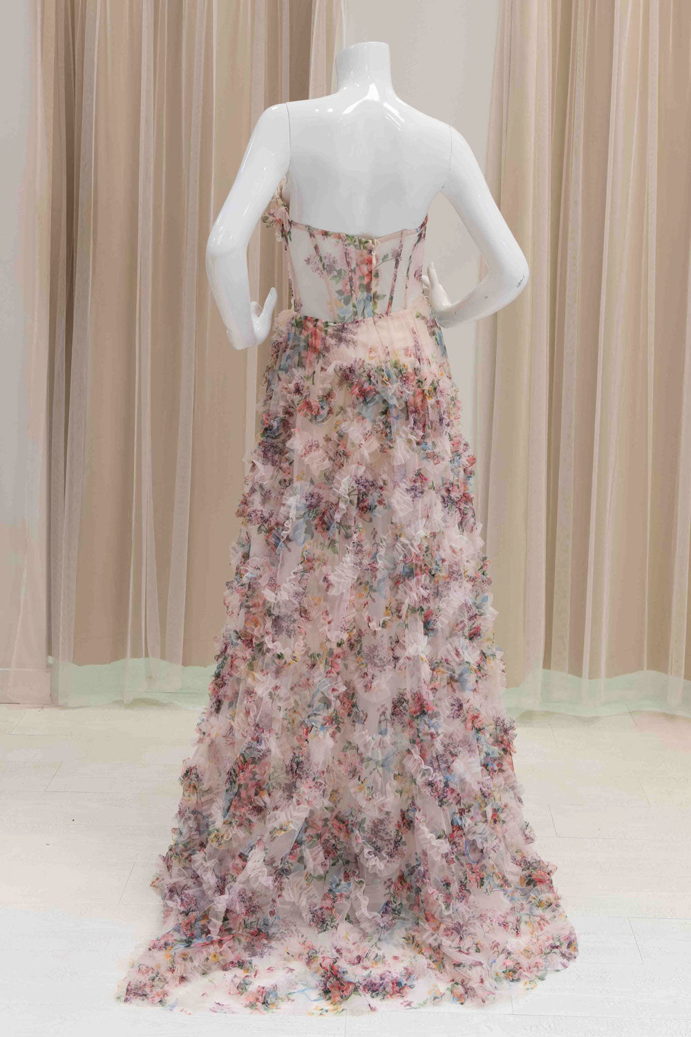 Corset Formal Wedding Guest Dress with Ruffled Skirt