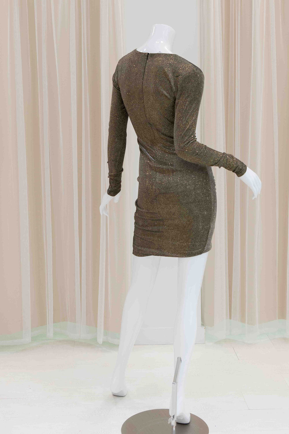 Short Tight Long Sleeve Party Dress in Gold