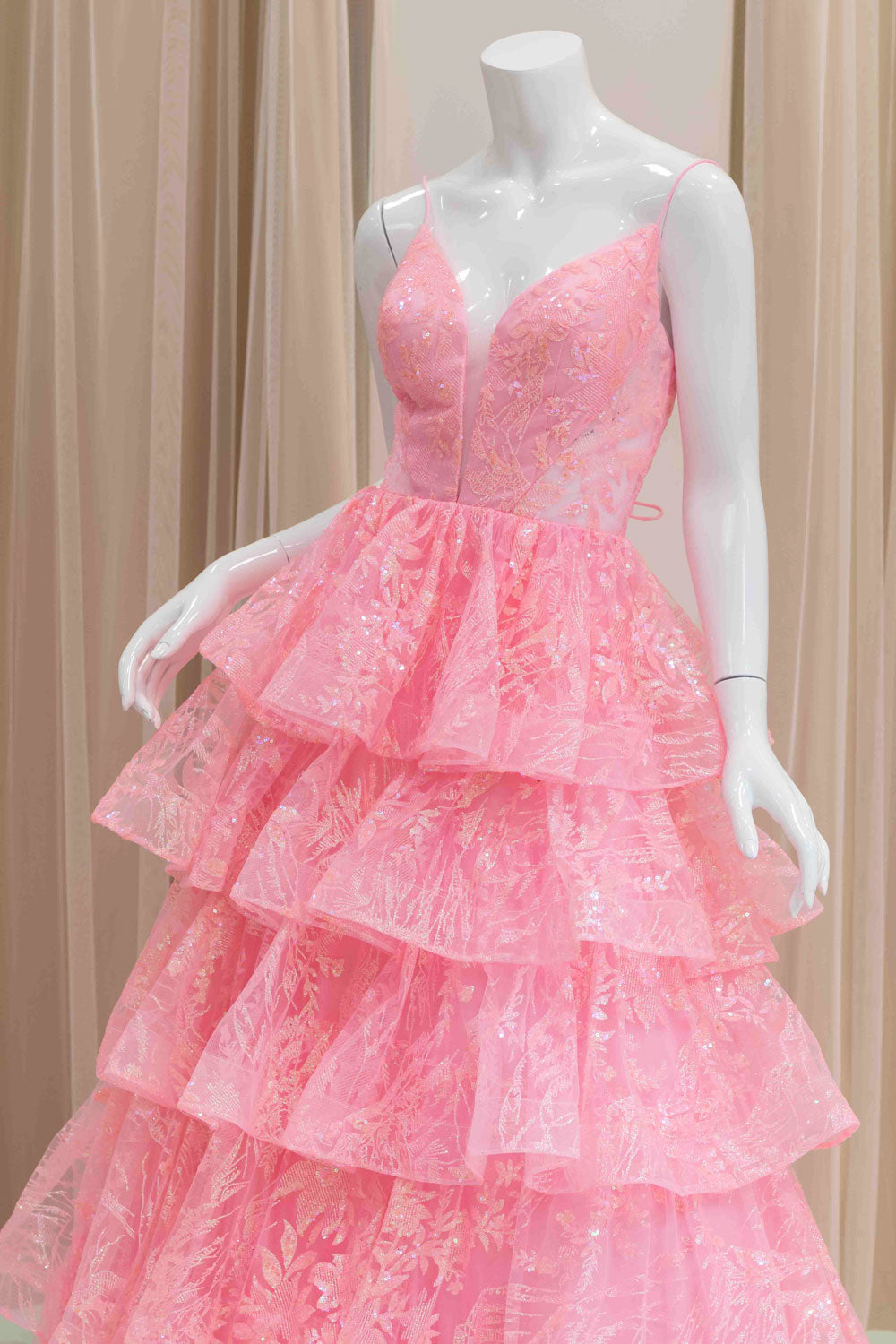 Pink Ball Gown with Tiered Skirt