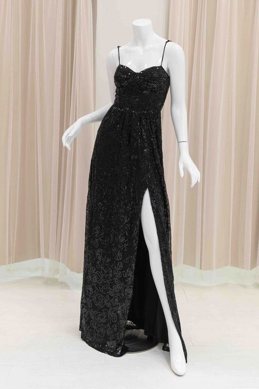 Sequin A-line Wedding Guest Dress in Black