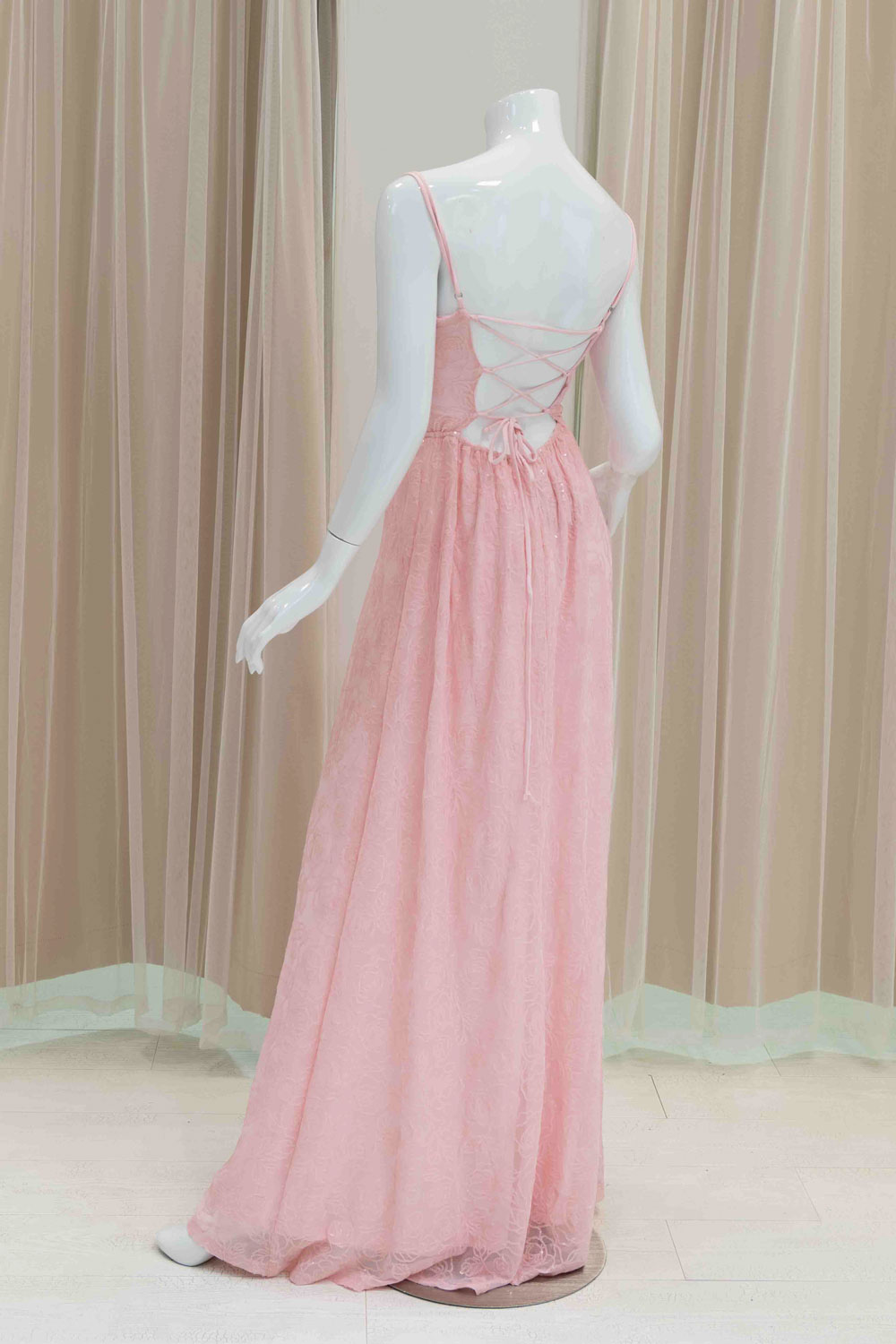 Sequin A-Line Tie Back Wedding Guest Dress in Pink