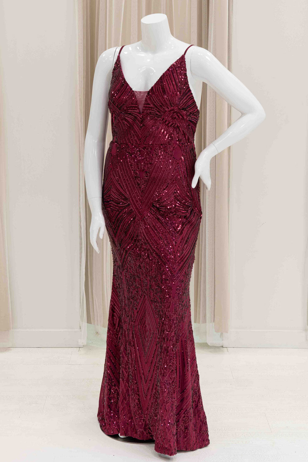 Sequin Evening Gown in Raspberry