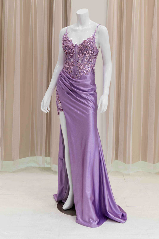 Lavender Prom Dress with High Slit
