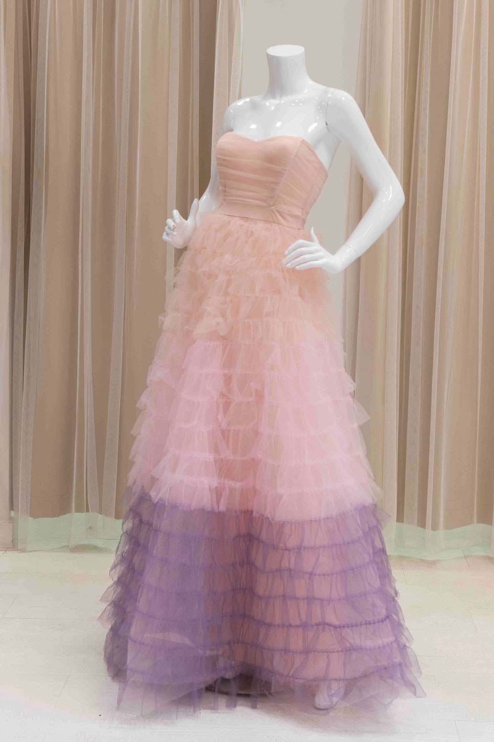 Strapless Tulle Ombre Pink Ball Gown