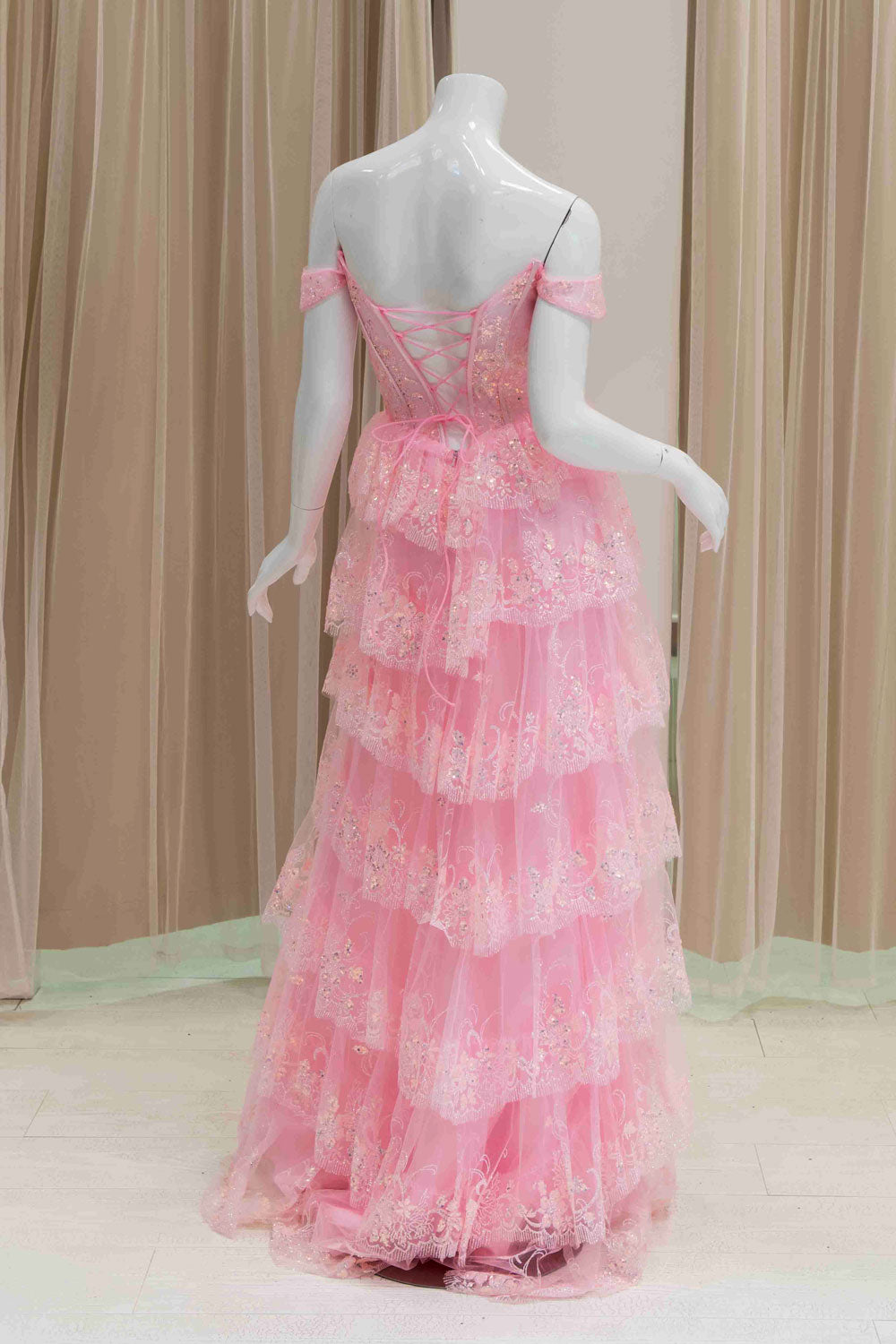 Tiered Skirt Ball Gown for Prom in Pink