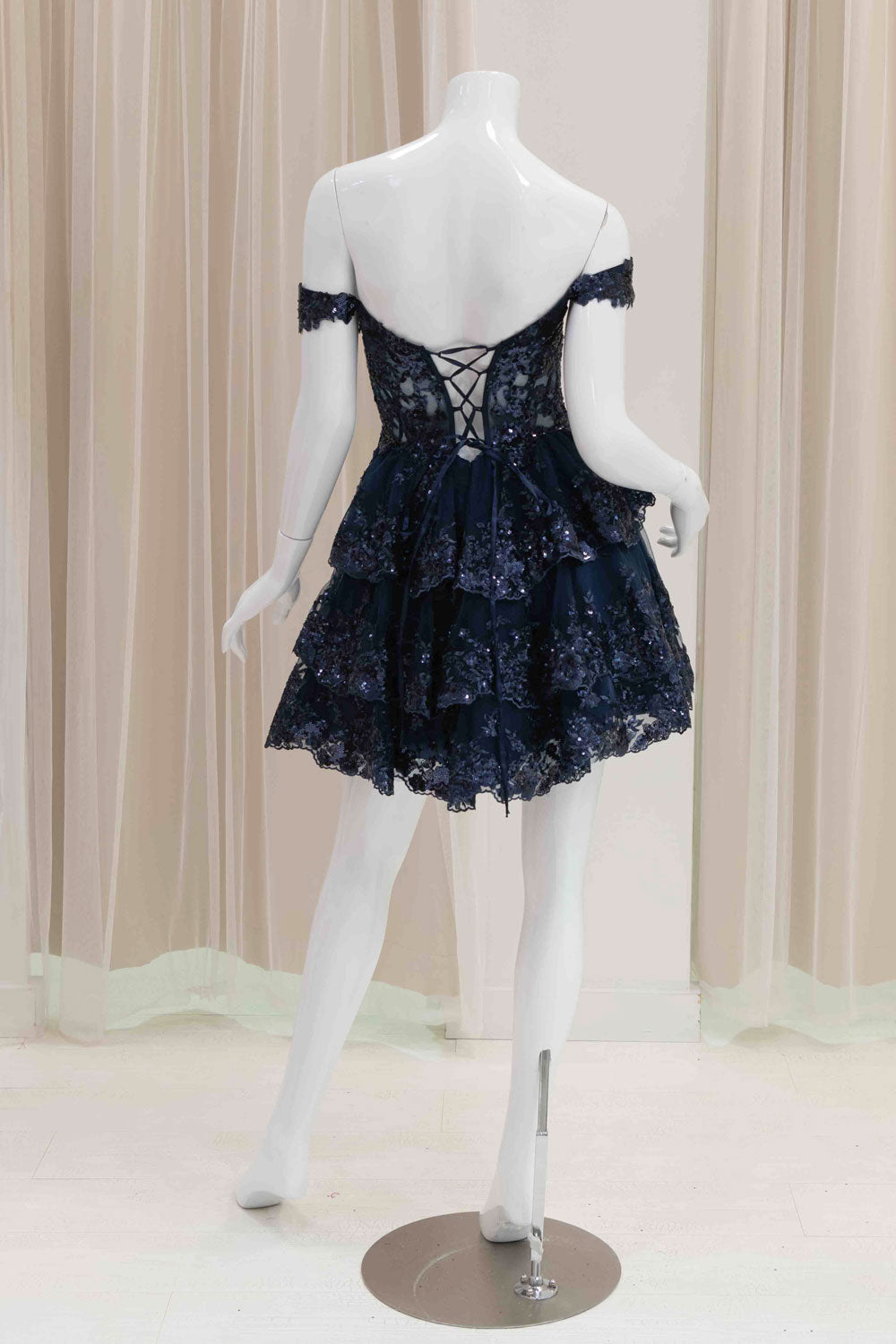 Navy Blue Fit and Flare Dress for Homecoming