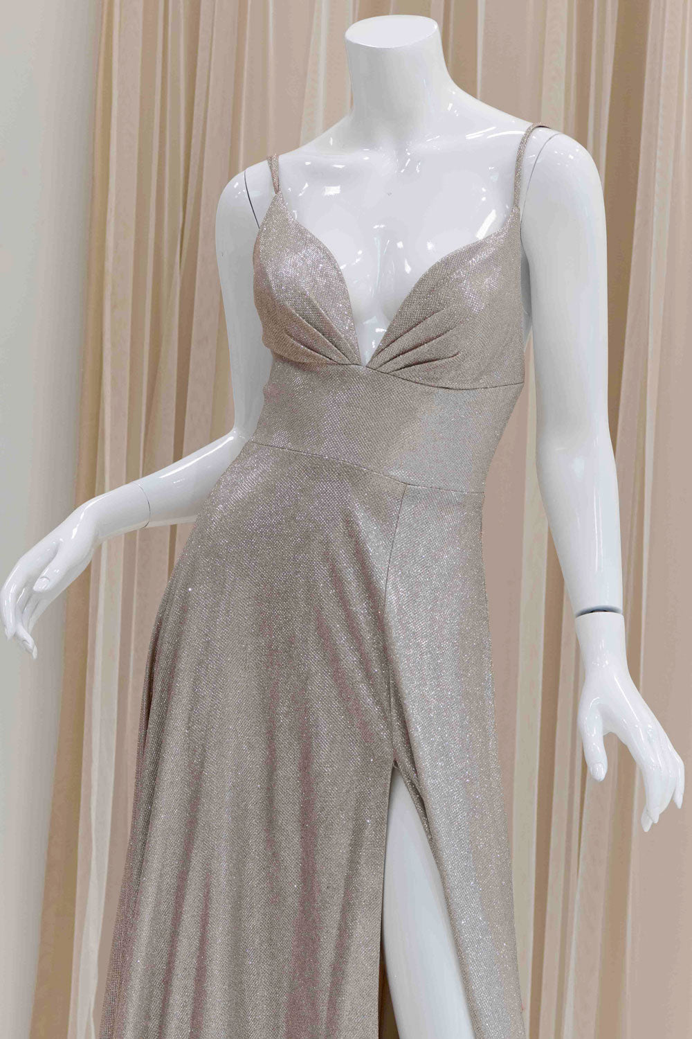 Elegant A-Line Evening Gown with Slit in Champagne