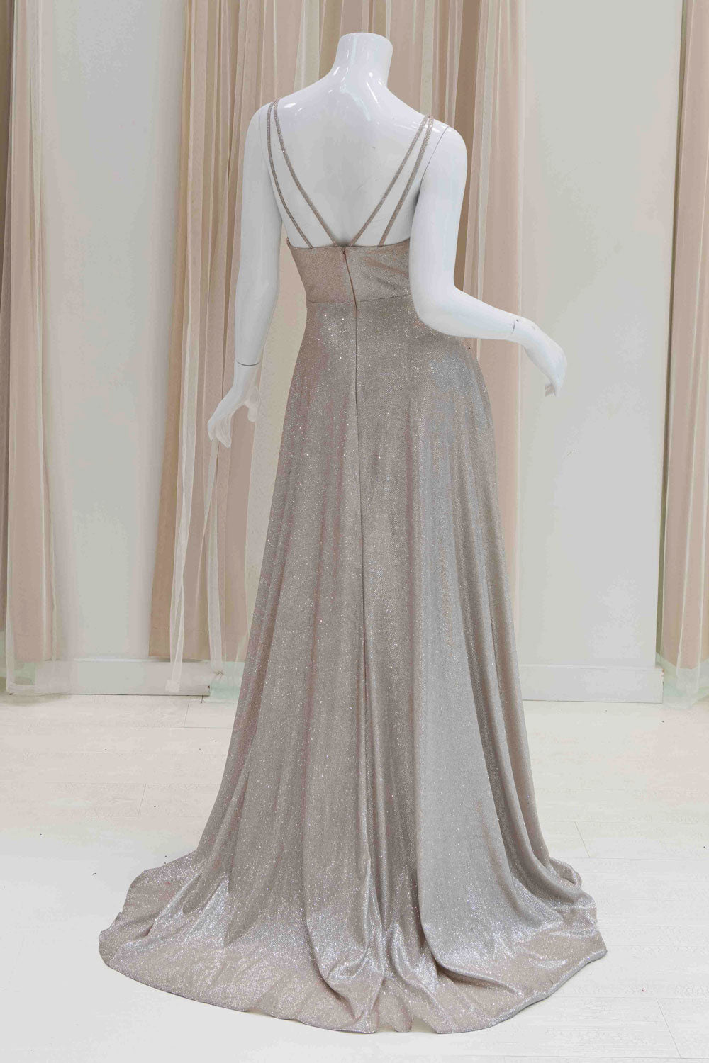 Simple Glitter Evening Gown in Champagne
