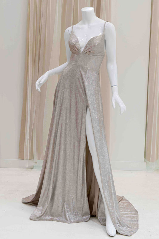 Simple Sparkly rom Dress in Champagne