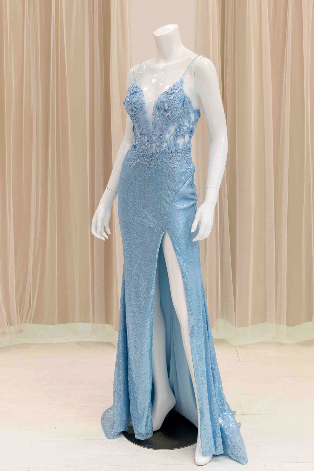 Spaghetti Strap Corset Evening Gown in Baby Blue