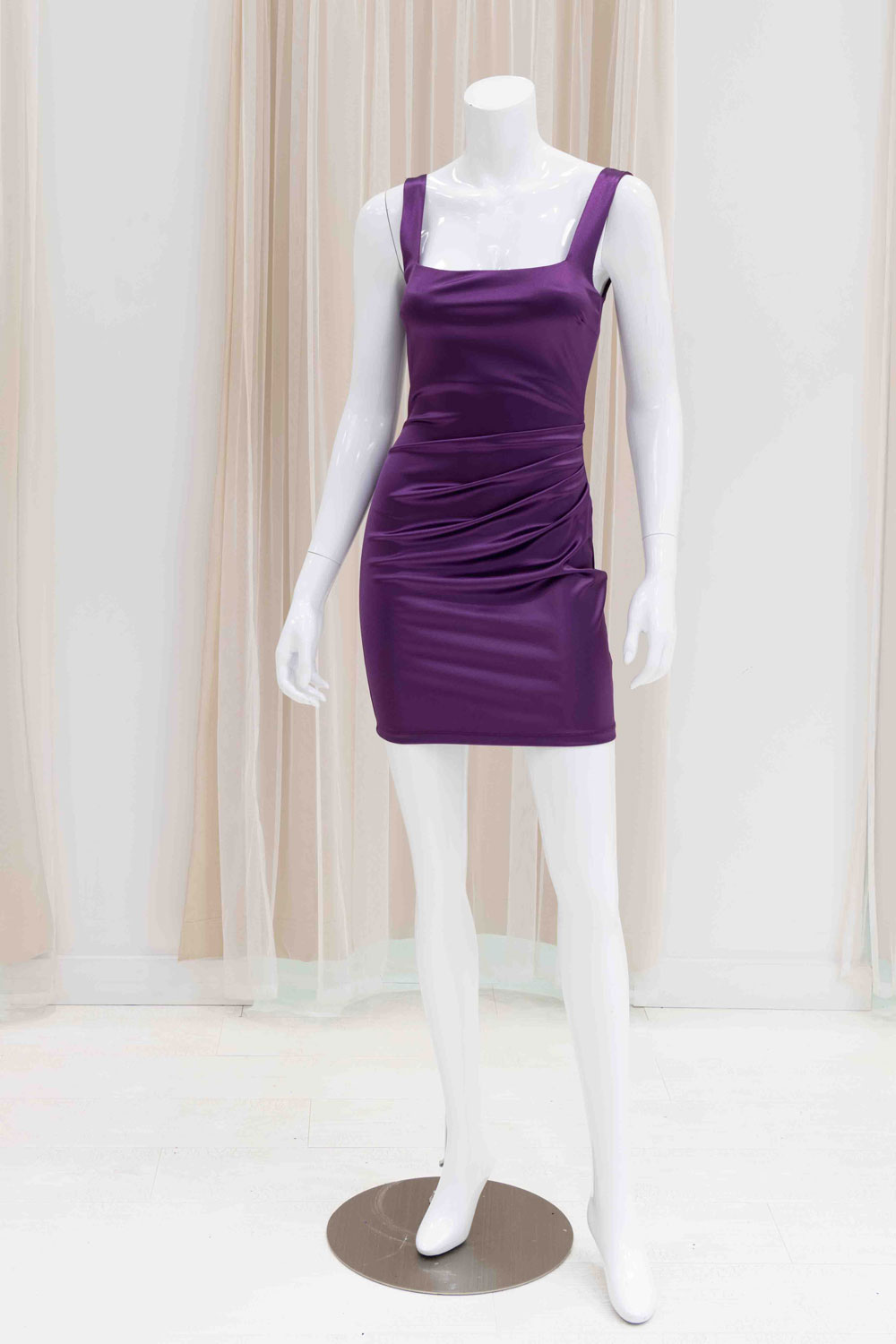 Satin Homecoming Mini Dress in Purple
