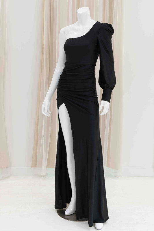 One Shoulder Stretch Evening Dress in Black